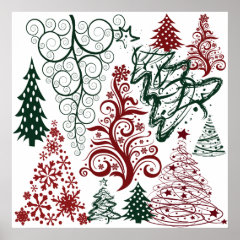 Red Green Holiday Christmas Tree Pattern Poster