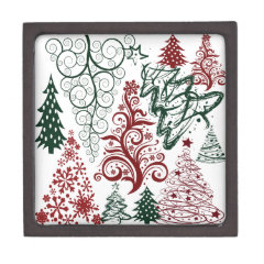 Red Green Holiday Christmas Tree Pattern Premium Gift Box