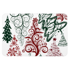 Red Green Holiday Christmas Tree Pattern Rectangle Magnet