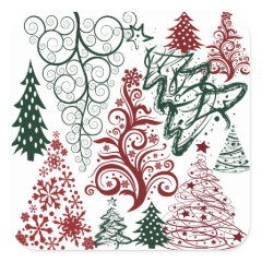 Red Green Holiday Christmas Tree Pattern Square Sticker