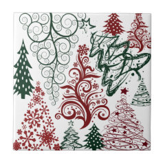 Red Green Holiday Christmas Tree Pattern Ceramic Tiles