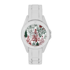 Red Green Holiday Christmas Tree Pattern Watch