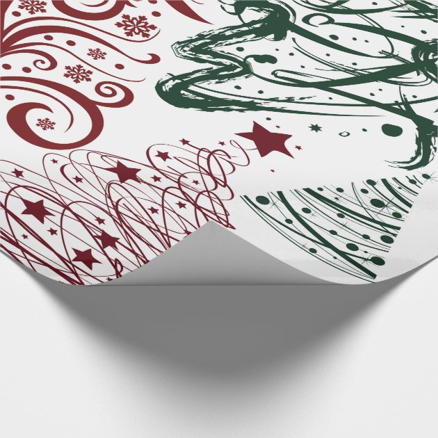 Red Green Holiday Christmas Tree Pattern Wrapping Paper 4/4