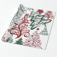Red Green Holiday Christmas Tree Pattern Wrapping Paper