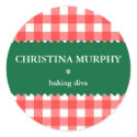 Red green holiday gingham homemade food label seal sticker