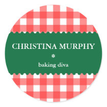 Red green holiday gingham homemade food label seal stickers