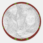 red green holiday photo frame round stickers