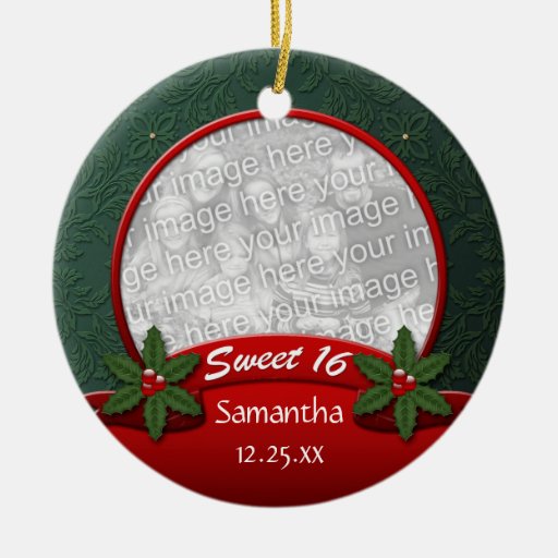 red green holly christmas sweet 16 ornament zazzle red green holly christmas sweet 16 ornament zazzle
