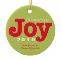 Red green joy to the world custom business logo ornament