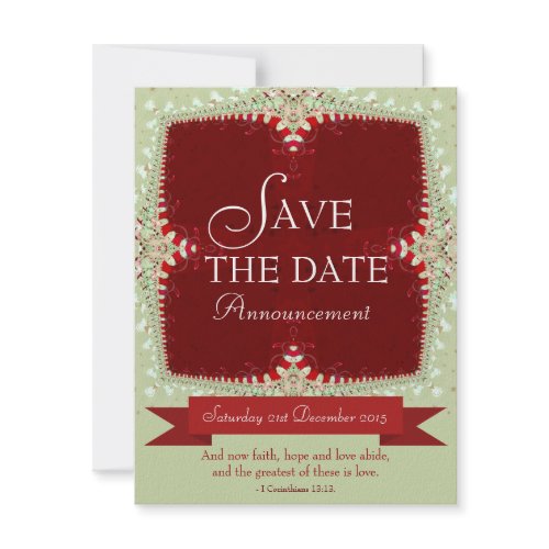 Red + Green Lace Save the Date Invitation invitation
