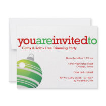 Red green ornament Christmas holiday custom party invitations