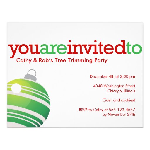 Red green ornament Christmas holiday custom party Personalized Invitation (front side)
