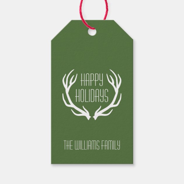 Red & Green Personalized Rustic Happy Holidays Pack Of Gift Tags