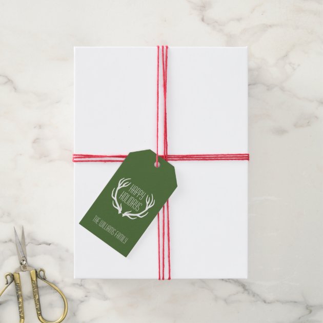 Red & Green Personalized Rustic Happy Holidays Pack Of Gift Tags-2