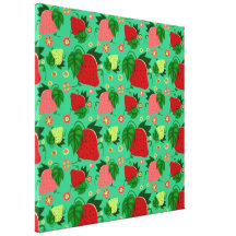 Red Green Pink Strawberries Stretched Canvas Print