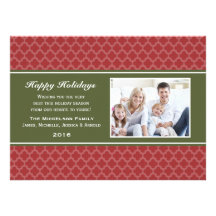 Red Green Quatrefoil Holiday Flat Card Announcements