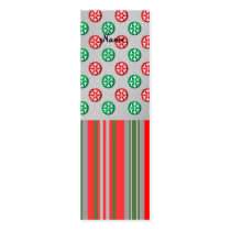 Red green snowflakes in circles on silver stripes business card template