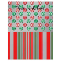 Red green snowflakes in circles on silver stripes full color flyer