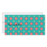 Red green snowflakes in circles on turquoise picture card