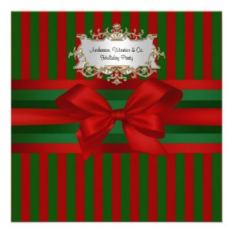 Red Green Stripe Ribbon & Bow Chrismas Personalized Invite