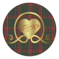 Red & Green Stuart Plaid Heart Wedding Sticker