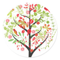 Red green tree and cute birds sticker