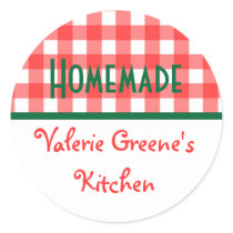 Red green white gingham homemade food label seal sticker