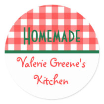 Red green white gingham homemade food label seal stickers