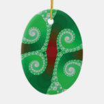 Red Green White Spiral Fractal Ornaments