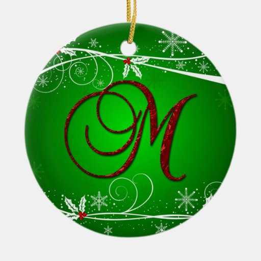 red greens holly initial m christmas ornament zazzle red greens holly initial m christmas ornament zazzle