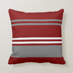 Red, Grey and White Stripe Throw Pillow