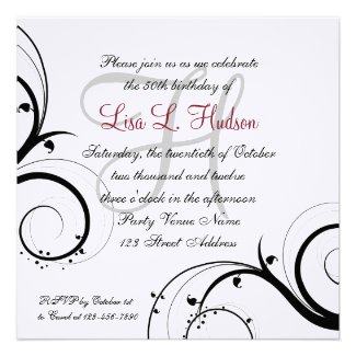 Red Grey Black White Swirls 50th Birthday Personalized Announcements
