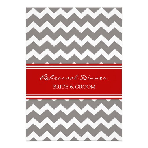 Red Grey Chevron Rehearsal Dinner Party Personalized Invitations