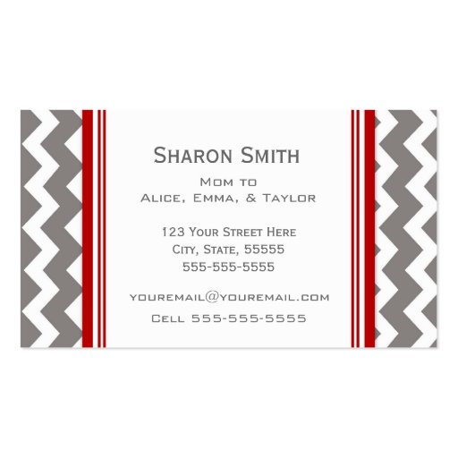Red Grey Chevron Retro Mom Calling Cards Business Card (back side)