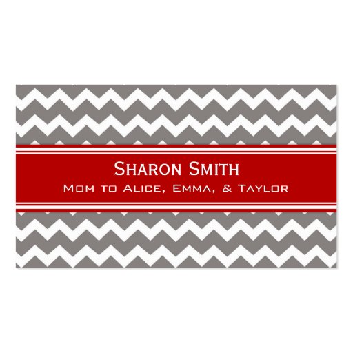 Red Grey Chevron Retro Mom Calling Cards Business Card (front side)