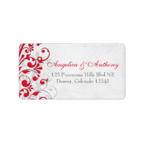 Red Grey Floral Wedding Return Address Labels labels