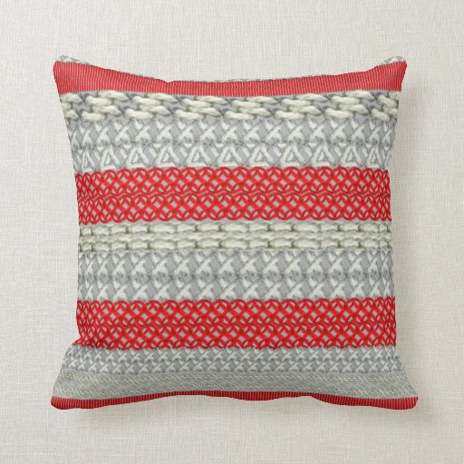 Red Grey Modern Fairisle Patterned Throw Pillow Zazzle