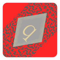 Red & Grey Scroll Monogram Q Diamond Stickers