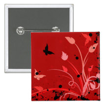 Red Grunge Butterfly Pinback Buttons