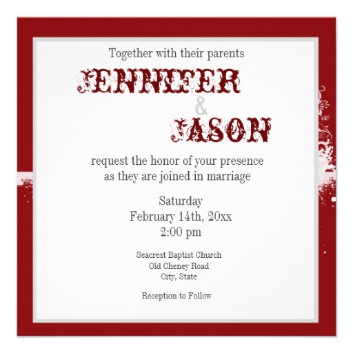 Red Grunge Heart Valentine's Wedding Invitations