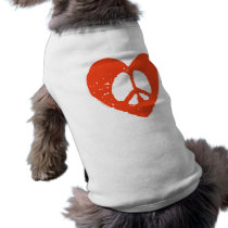 Red Grunge Heart with Peace Sign Dog Tshirt