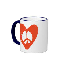 Red Grunge Heart with Peace Sign Mugs