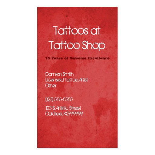 Red Grunge Tattoo Profile Business Card (front side)