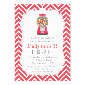 Red Gumball Machine Candy Birthday Party Announcement