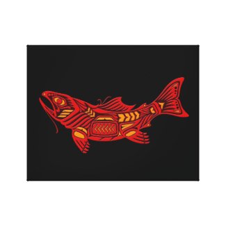 Red Haida Spirit Fish on Black Stretched Canvas Prints