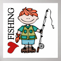 Red Hair Boy I Love Fishing Print