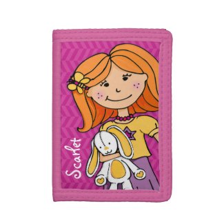 Red hair girl lucky white bunny pink named purse tri-fold wallets