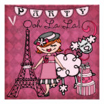 Red Hair Girl Ooh La La Paris Birthday Invite