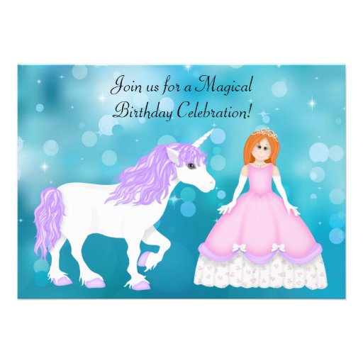 Red Hair Princess and Unicorn Birthday Invitation