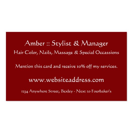 Red Hair Salon Stylist Hair Beauty Business Cards (back side)